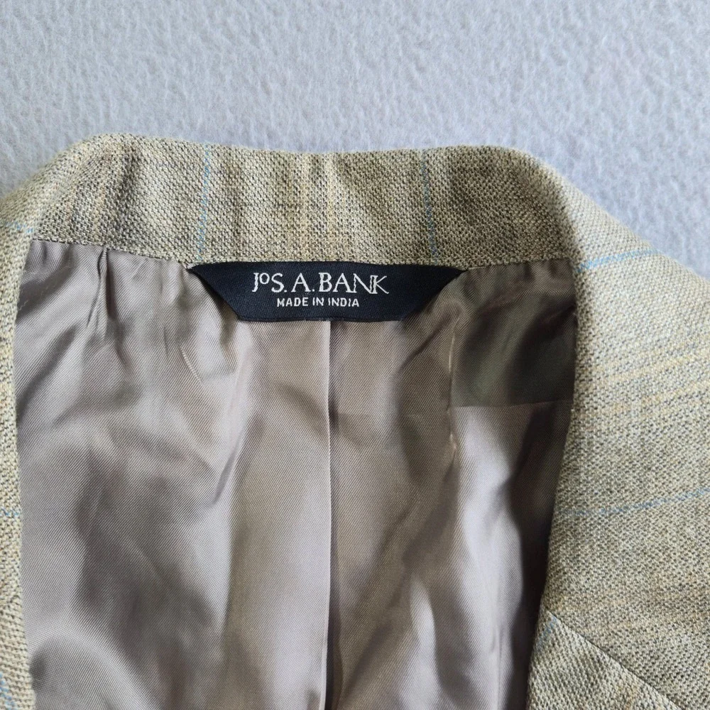 Jos. A. Bank Blazer Mens 40R Beige Silk Wool Glen Plaid Signature Sport Coat